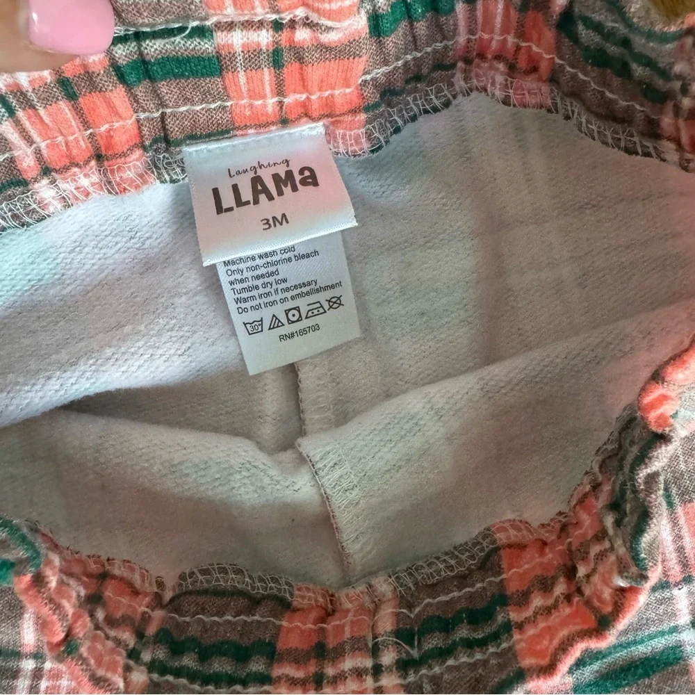Laughing Llama Bundle of 2 Pants Plaid Pants and Solid Blue Leggings Size 3M